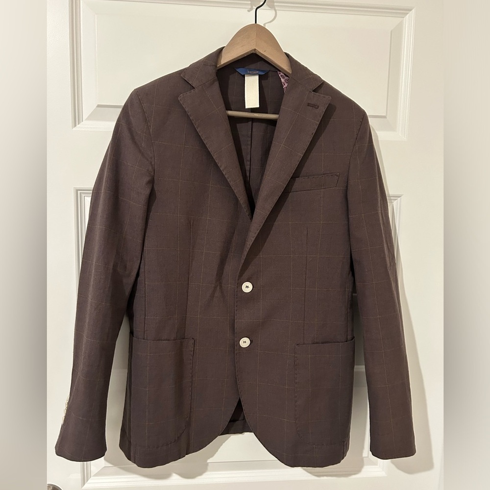 Bernese Milano Men’s Italian Blazer Brown Windowpane Size M US Italian 48